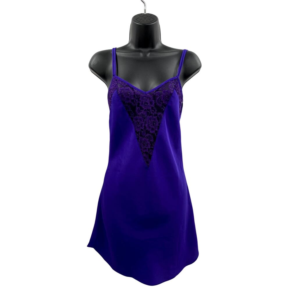 vintage Victoria's Secret gold label purple lace mini slip dress